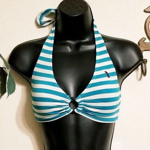 Juicy Couture Blue and White Striped Bikini Top